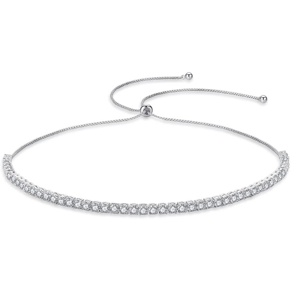 14K Gold Moissanite Tennis Slide Choker Necklace